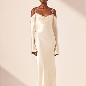 La Lune Off Shoulder Tie Maxi Dress - Cream